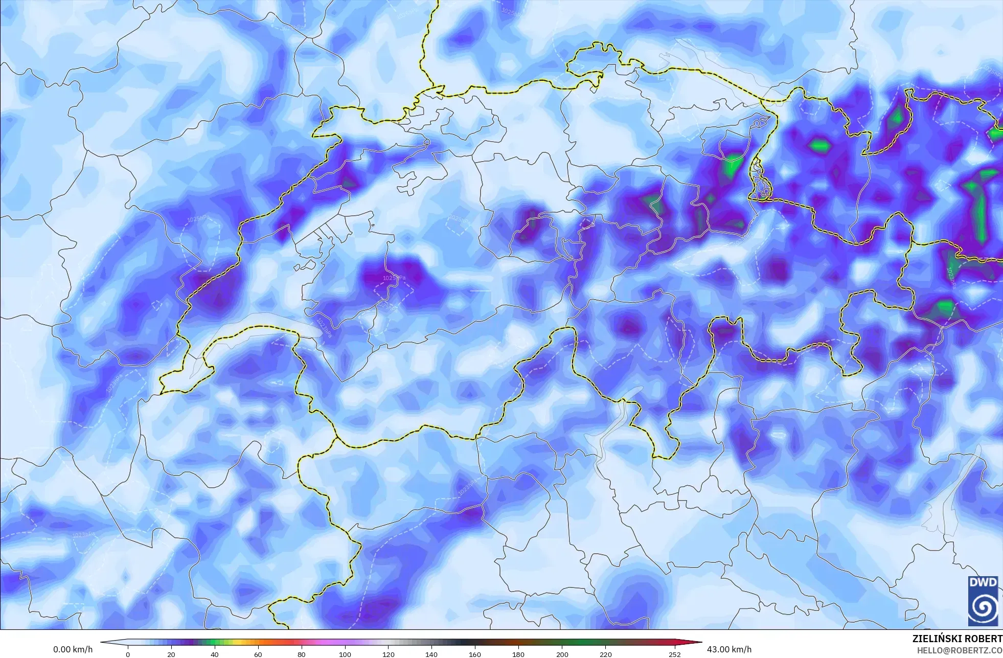 ICON modelo - Suiza, Ráfagas de Viento Máximas