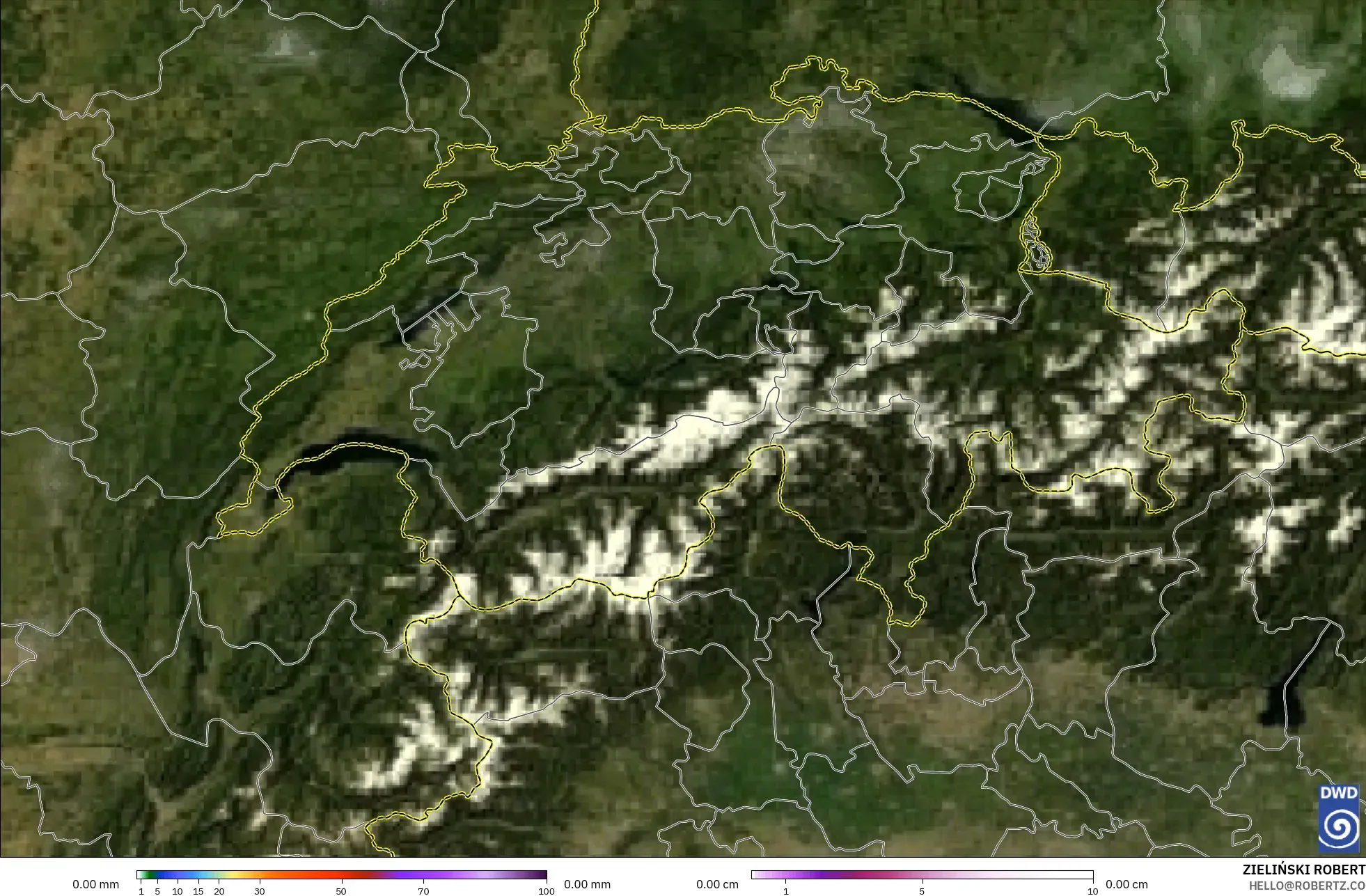 ICON modelo - Suiza, Precipitación, nubes y presión