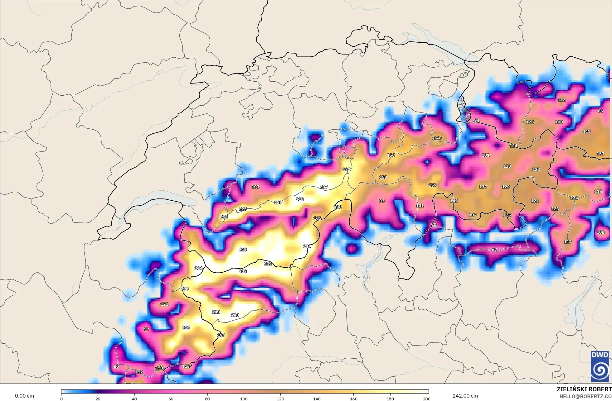ICON modelo - Suiza, Profundidad de nieve