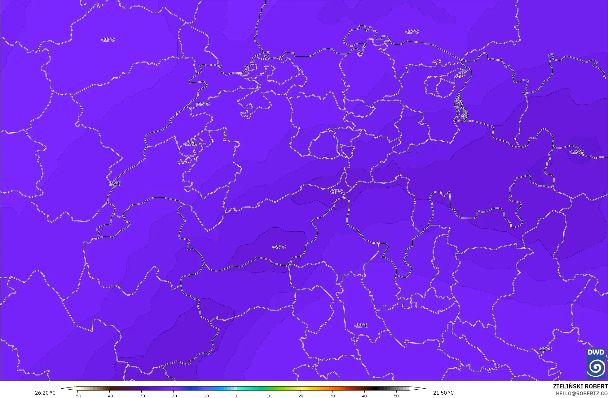 ICON modelo - Suiza, Temperatura a 500 hPa