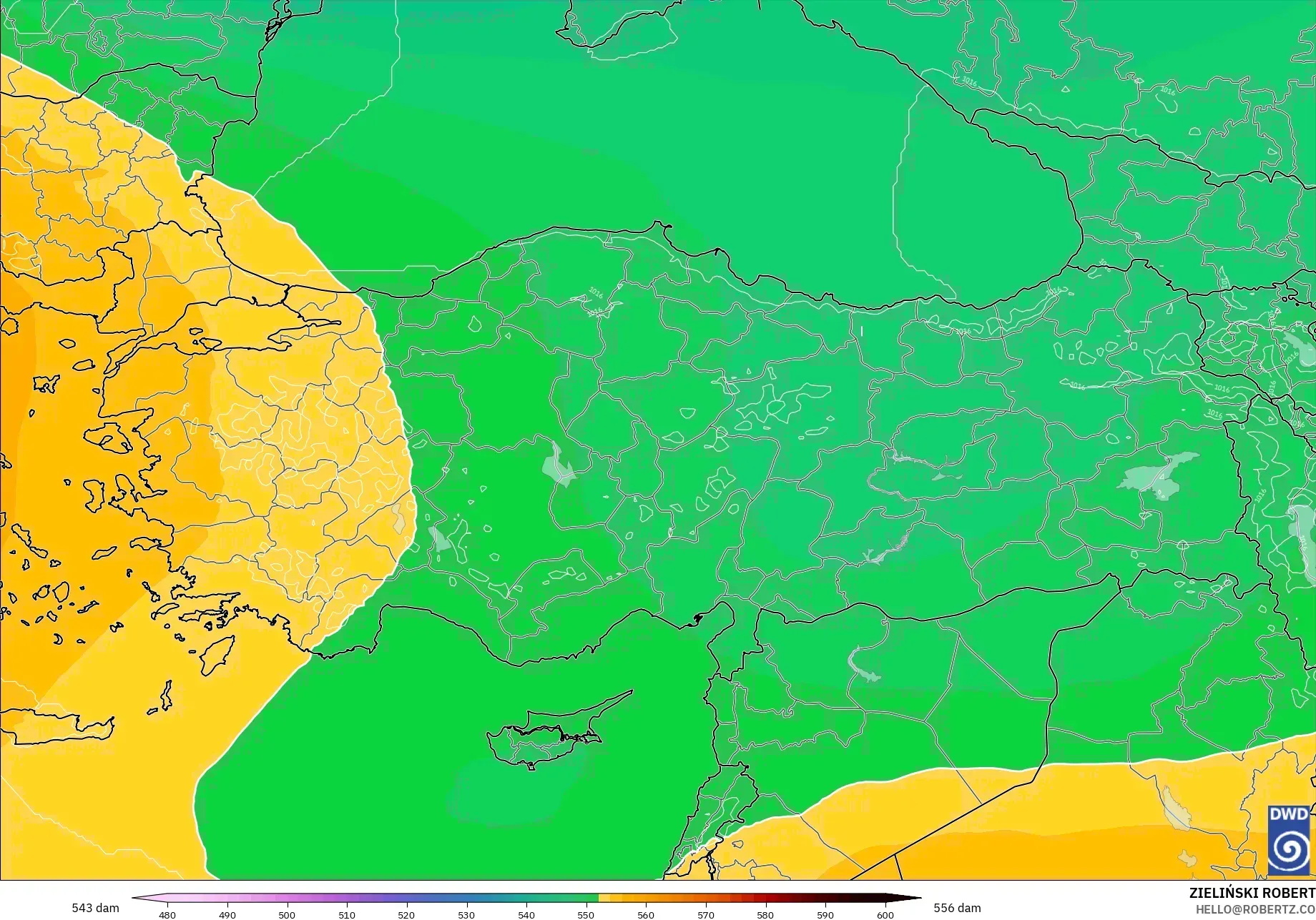 ICON modelo - Turquía, Altura geopotencial a 500 hPa