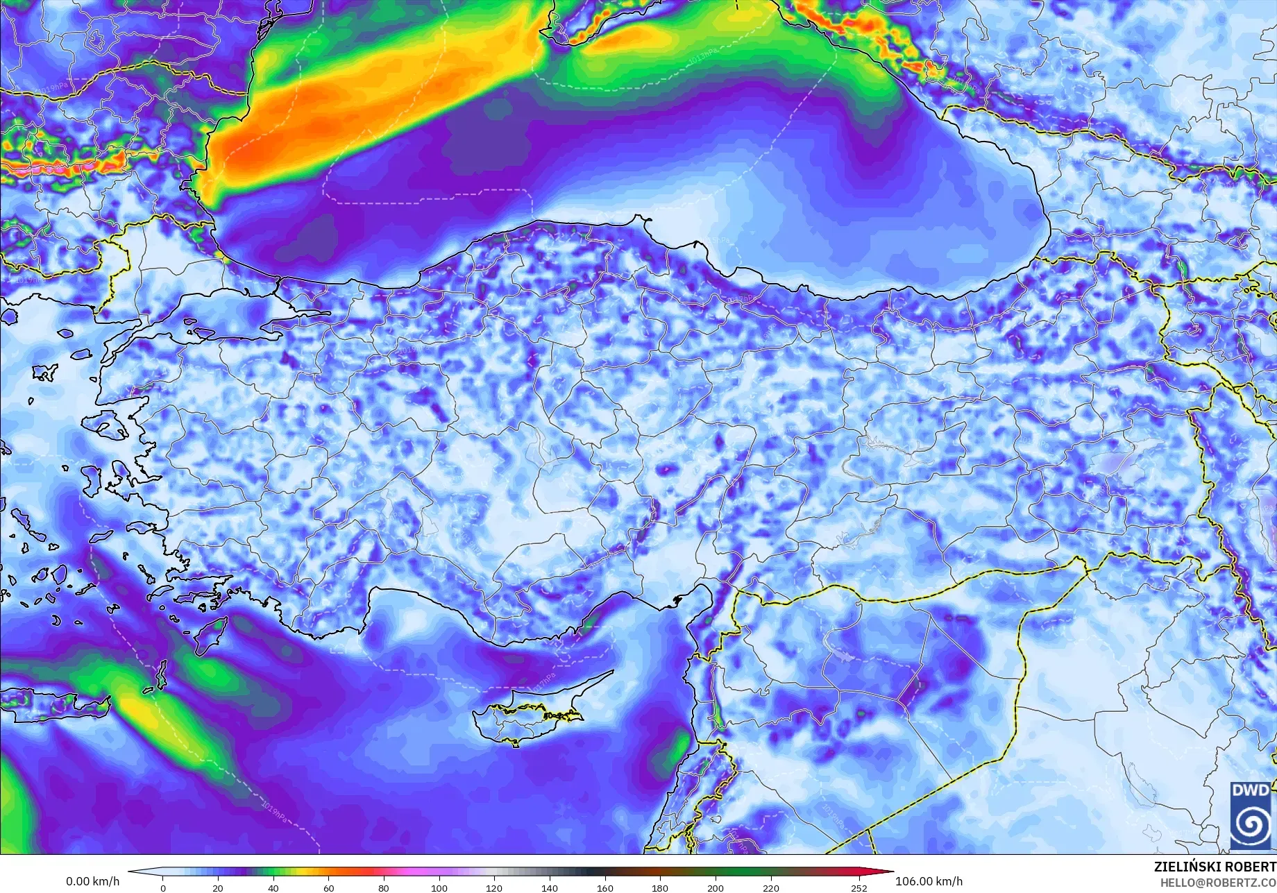 ICON modelo - Turquía, Ráfagas de Viento Máximas
