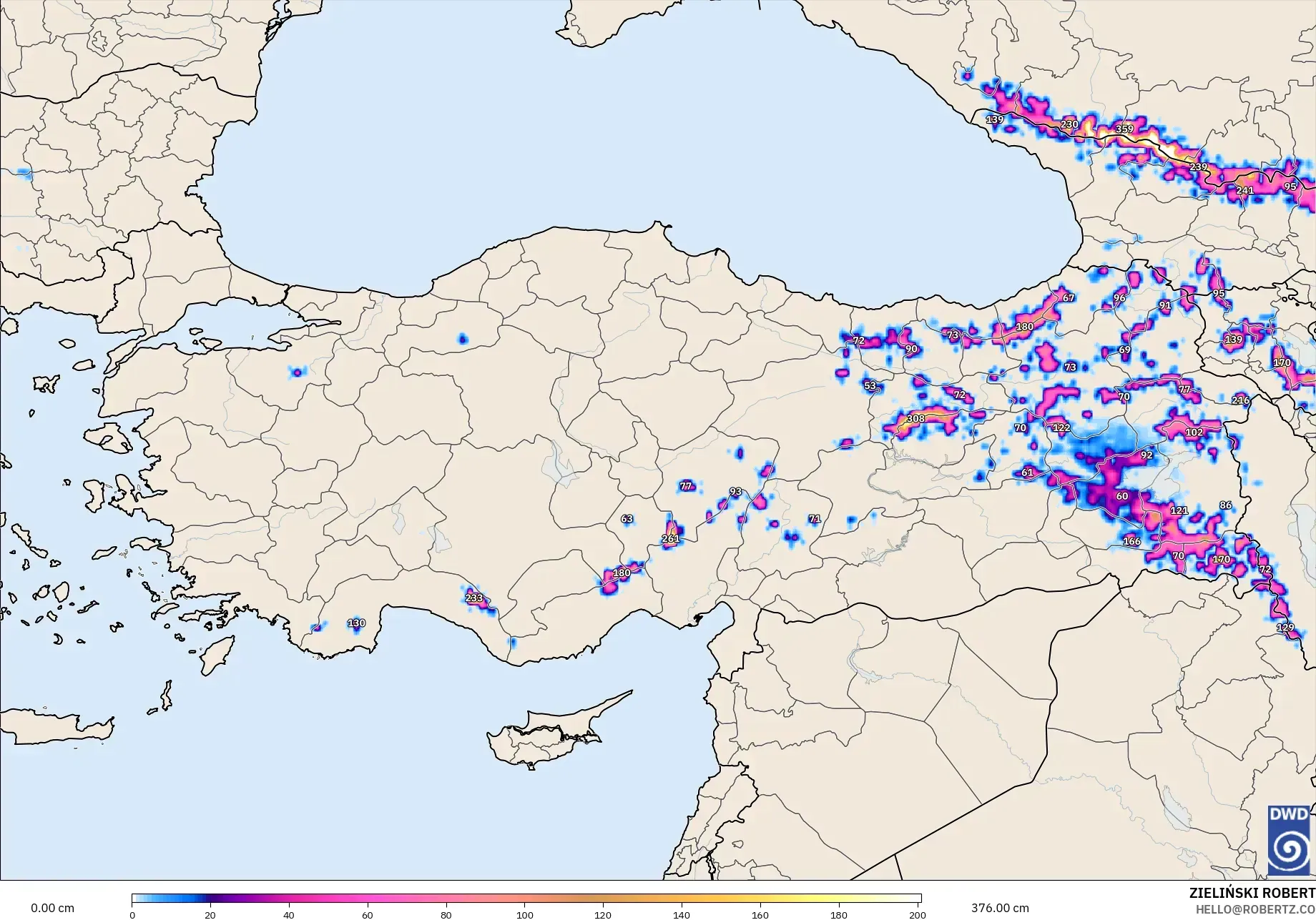 ICON modelo - Turquía, Profundidad de nieve