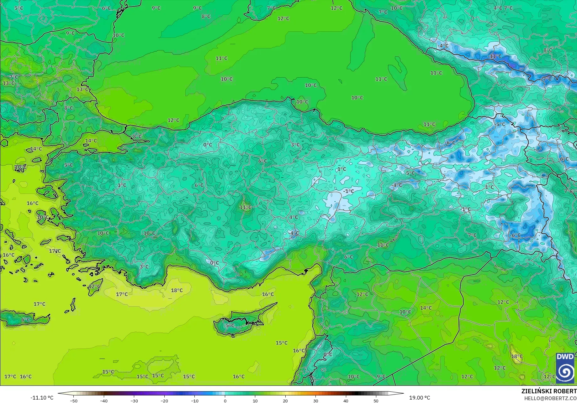 ICON modelo - Turquía, Temperatura a 2 m