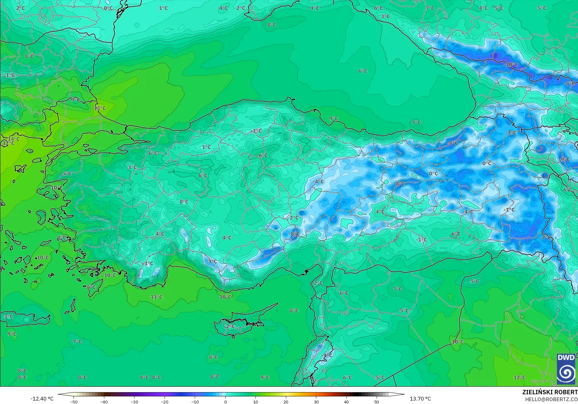 ICON modelo - Turquía, Temperatura a 850 hPa