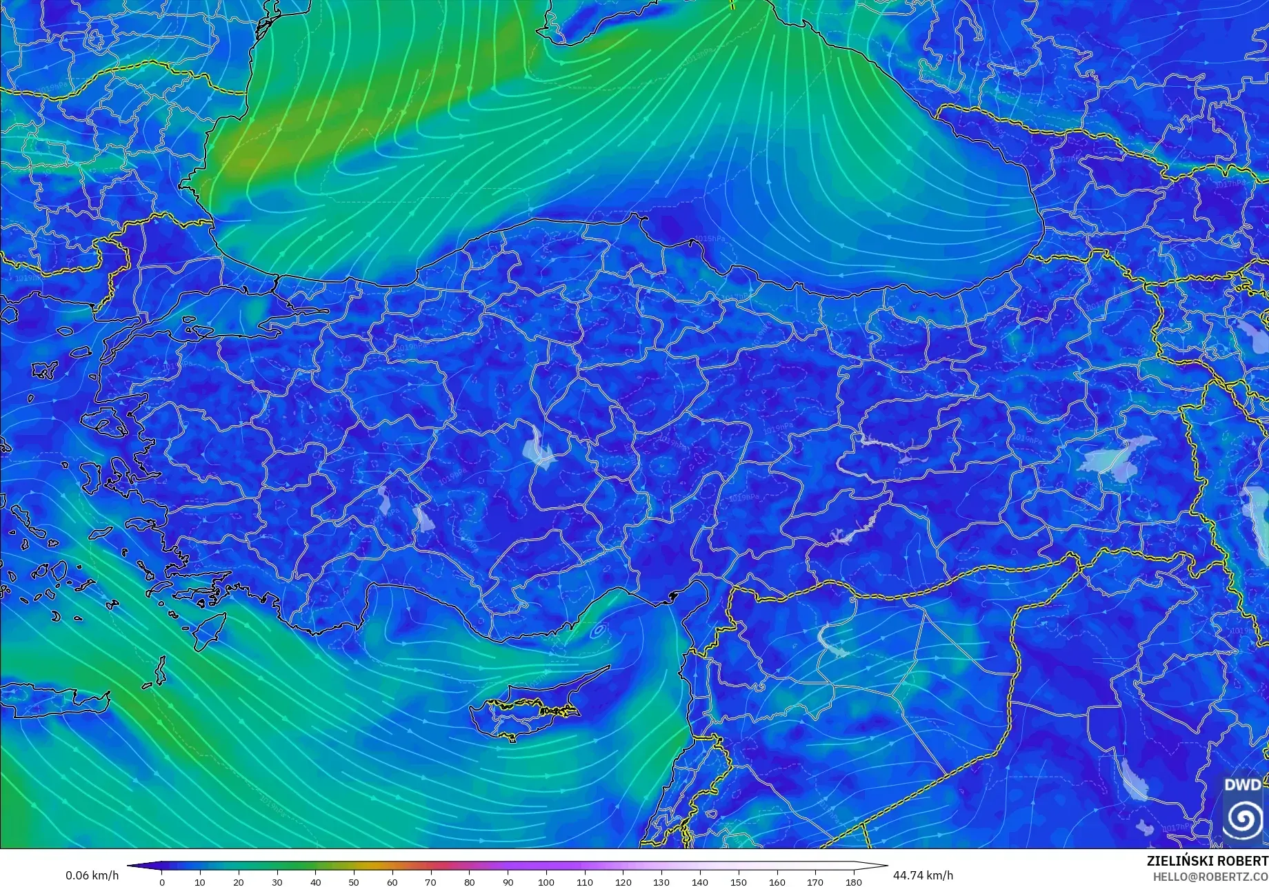 ICON modelo - Turquía, Viento a 10 m