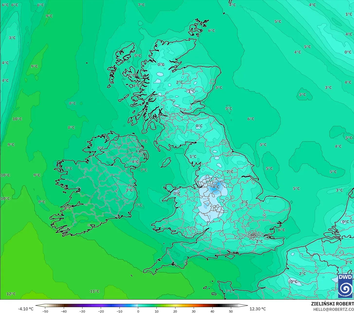 ICON modelo - Reino Unido, Punto de rocío a 2 m