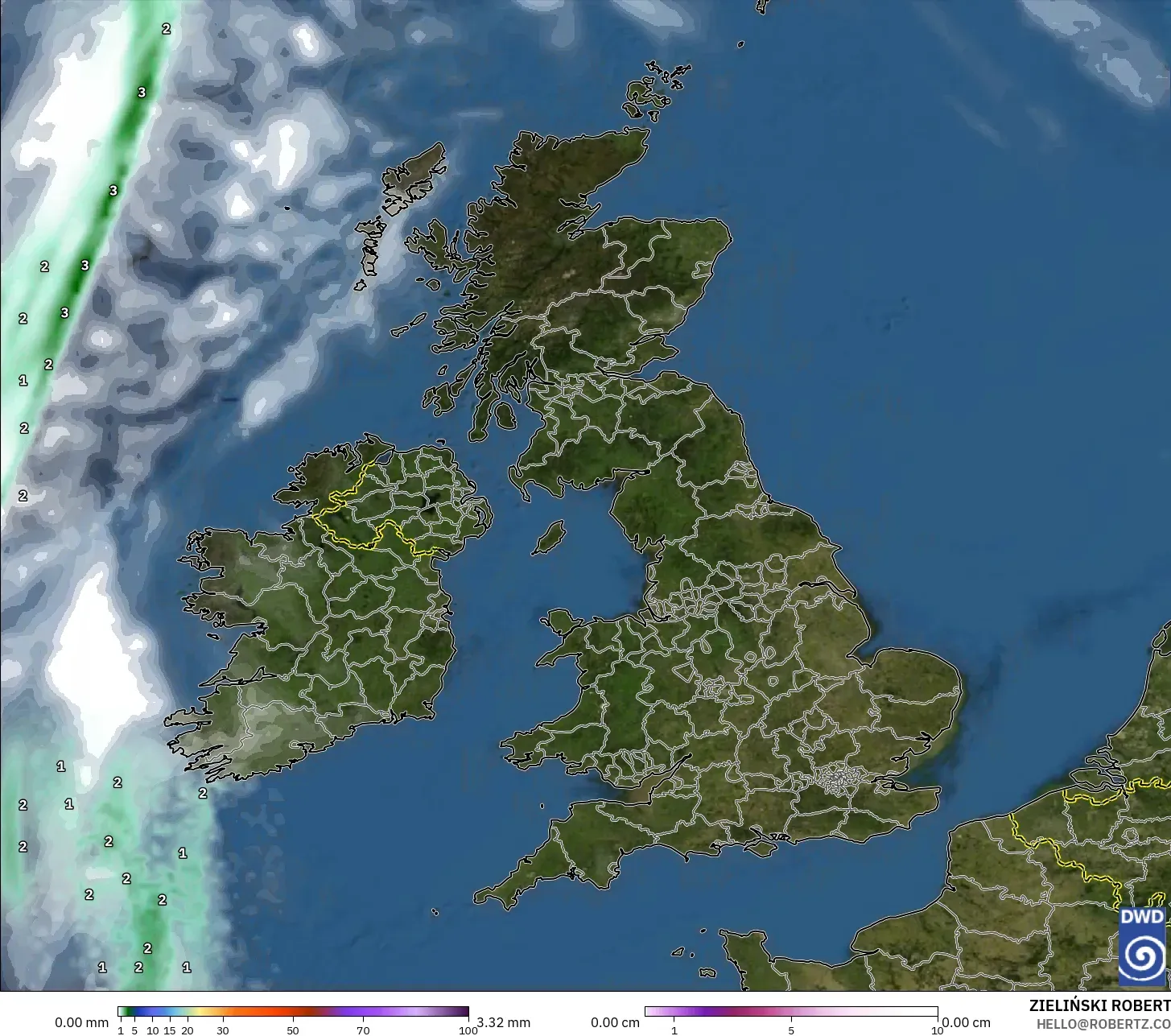 ICON modelo - Reino Unido, Precipitación, nubes y presión