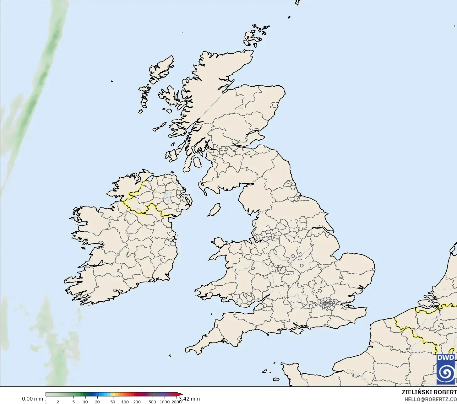 ICON modelo - Reino Unido, Acumulación de precipitación