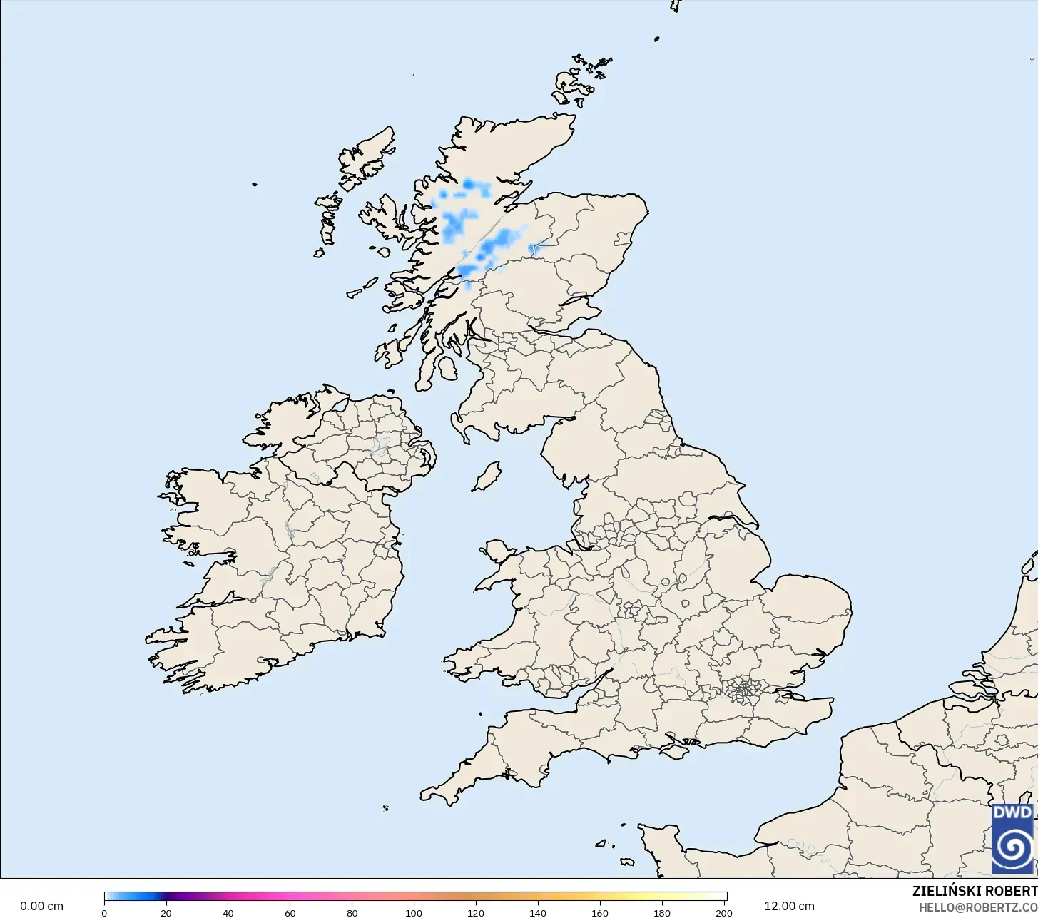 ICON modelo - Reino Unido, Profundidad de nieve