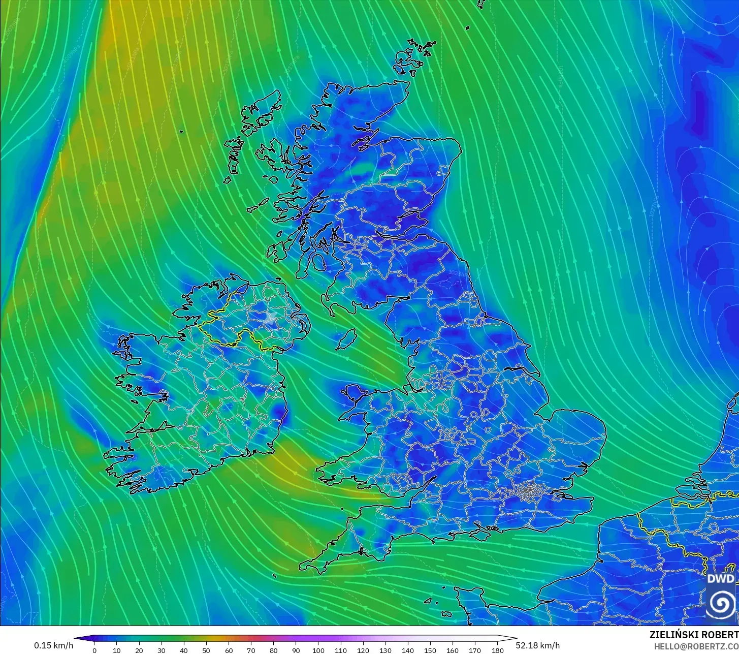 ICON modelo - Reino Unido, Viento a 10 m