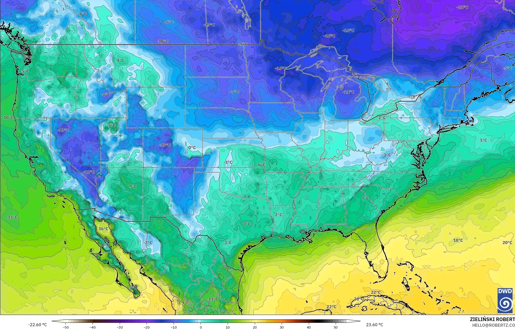 ICON modelo - Estados Unidos, Punto de rocío a 2 m