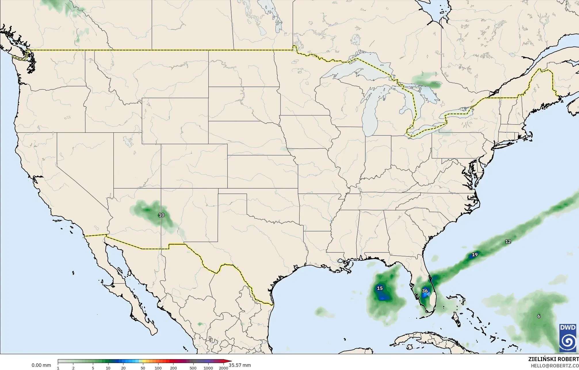 ICON modelo - Estados Unidos, Acumulación de precipitación