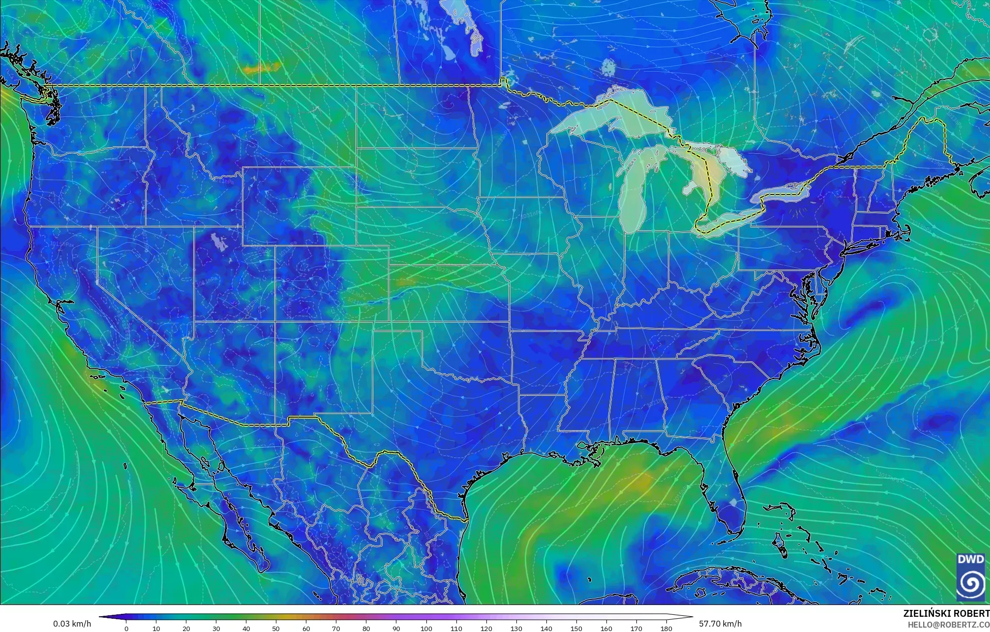ICON modelo - Estados Unidos, Viento a 10 m