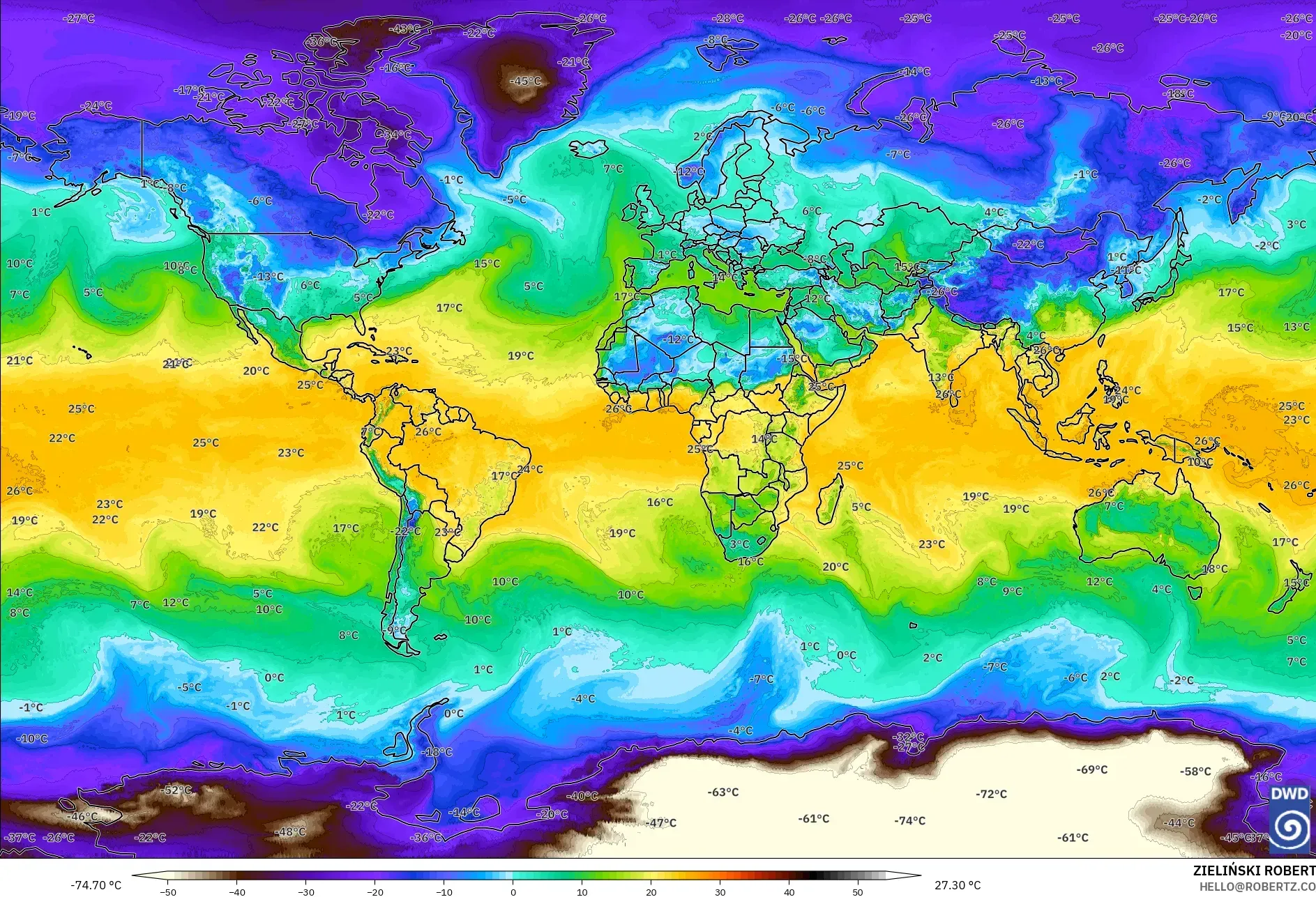 ICON modelo - Mundo, Punto de rocío a 2 m