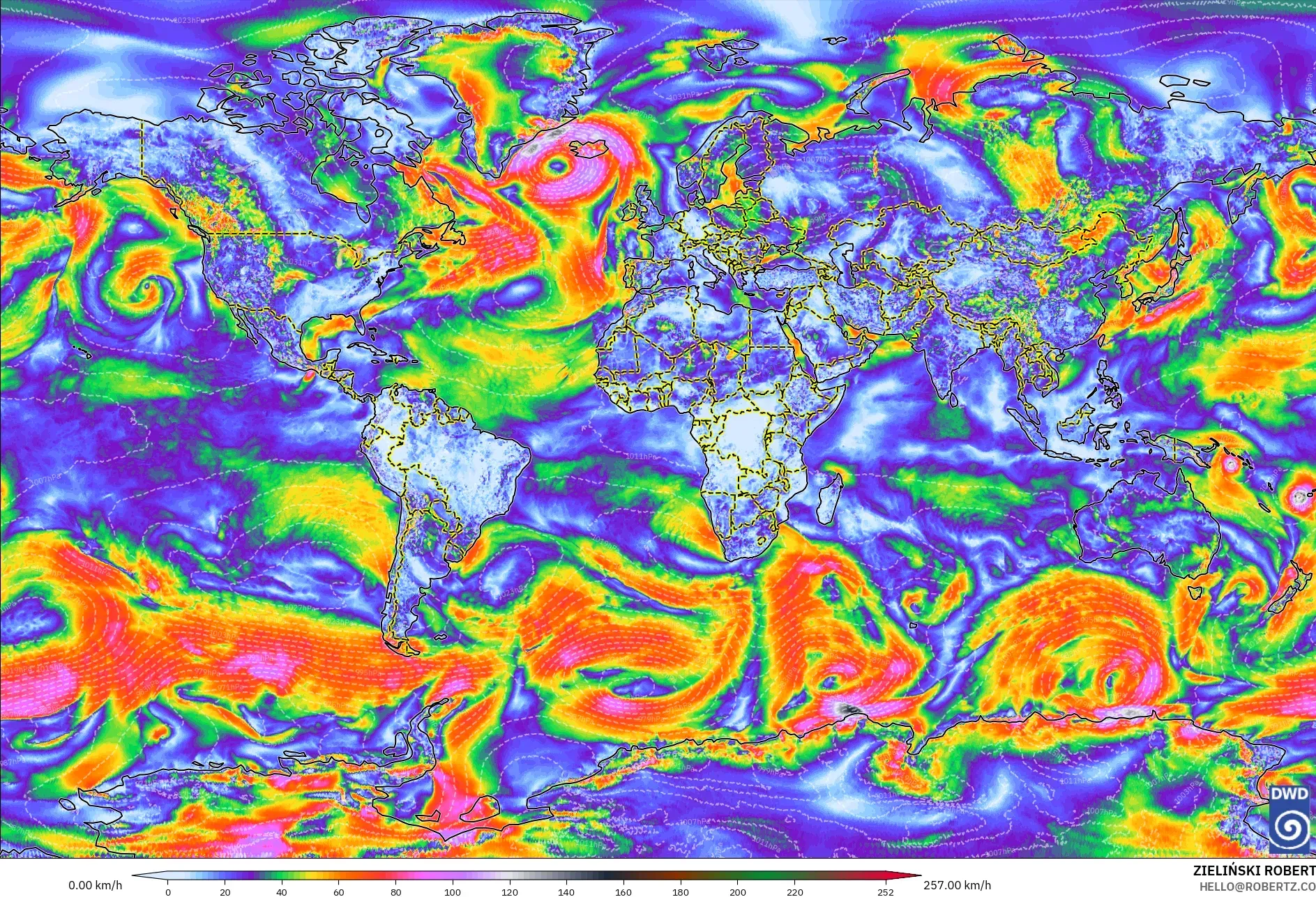 ICON modelo - Mundo, Ráfagas de Viento Máximas