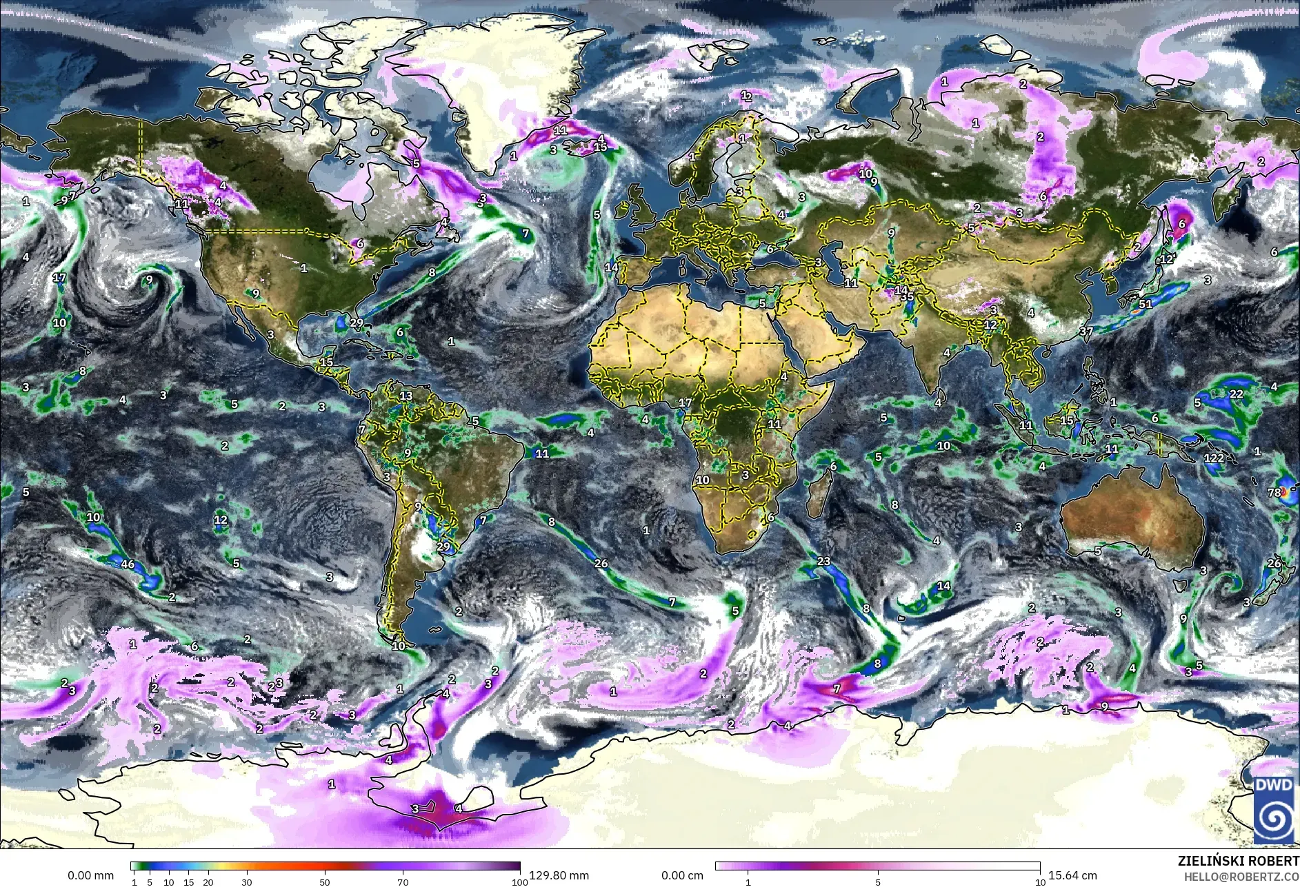 ICON modelo - Mundo, Precipitación, nubes y presión