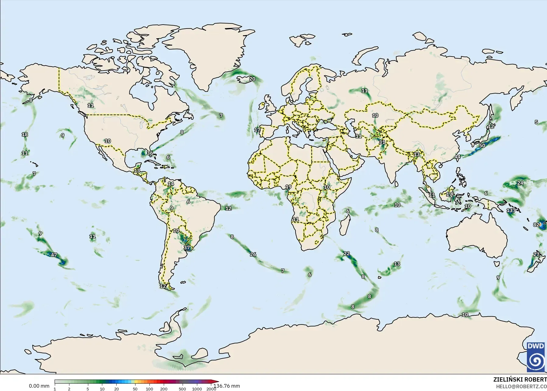 ICON modelo - Mundo, Acumulación de precipitación