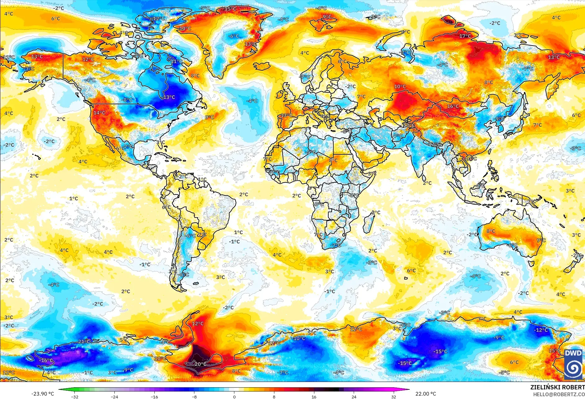 ICON modelo - Mundo, Anomalía de temperatura a 2 m