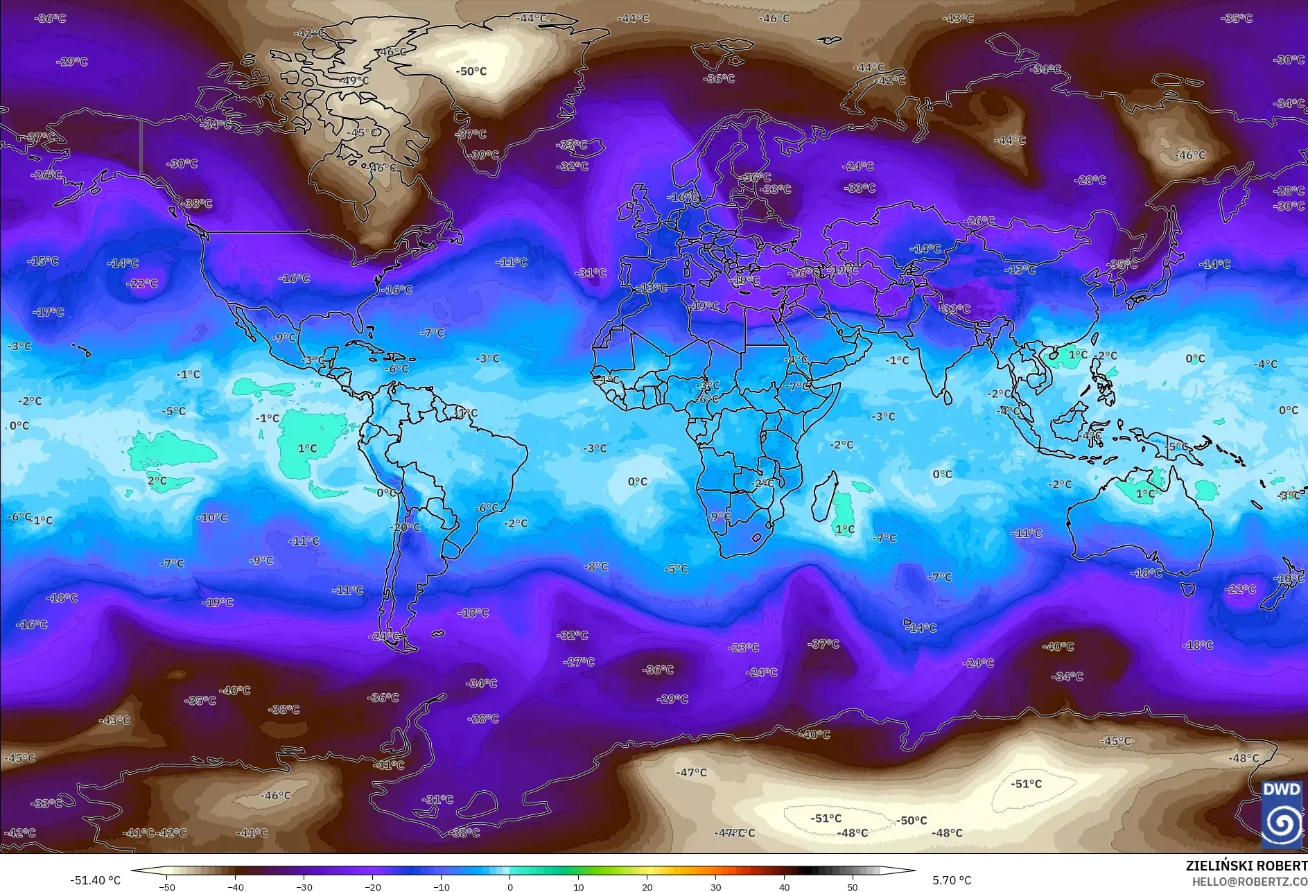 ICON modelo - Mundo, Temperatura a 500 hPa