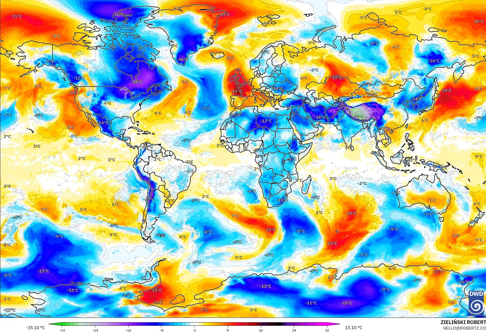 ICON modelo - Mundo, Anomalía de temperatura a 850 hPa