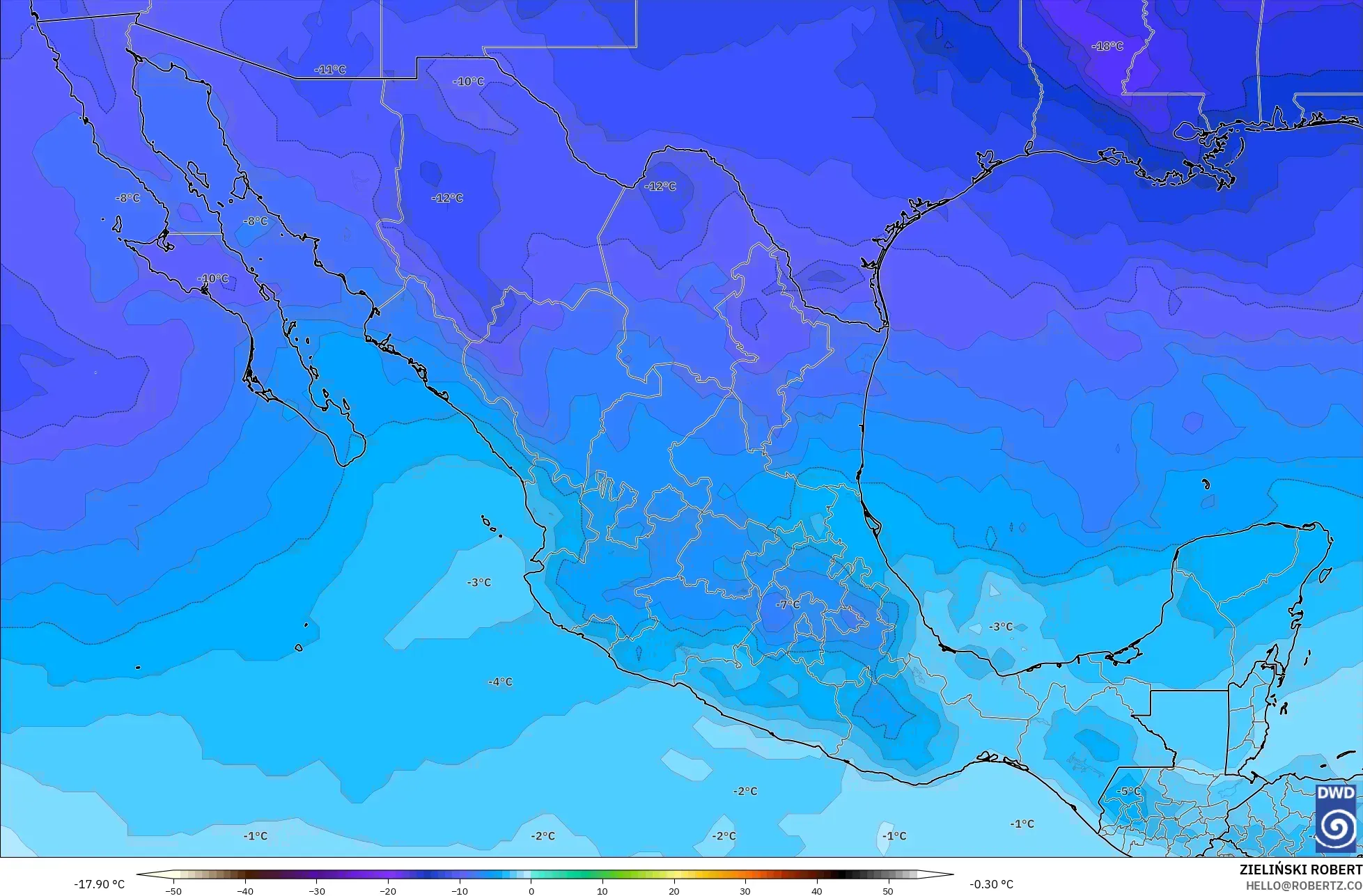 ICON modelo - México, Temperatura a 500 hPa