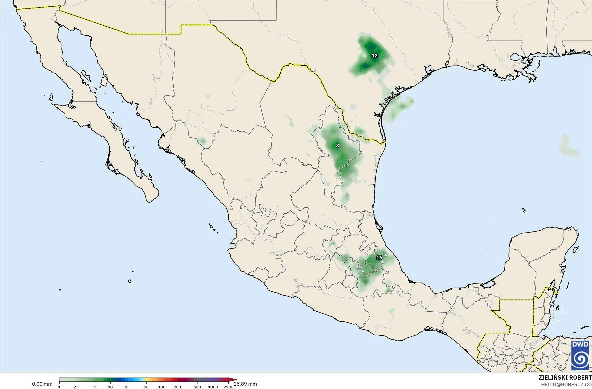 ICON modelo - México, Acumulación de precipitación