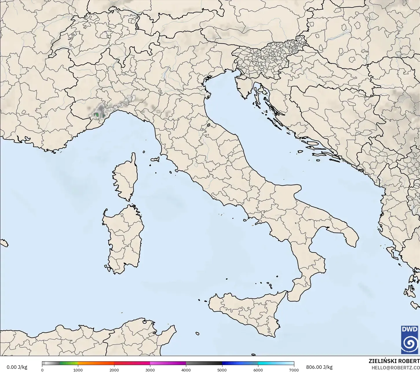 ICON modelo - Italia, CAPE