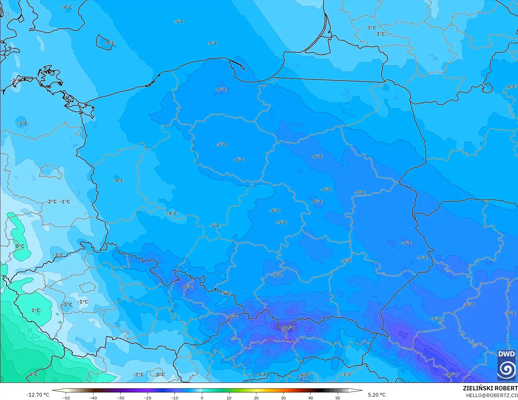 ICON modelo - Polonia, Temperatura a 850 hPa