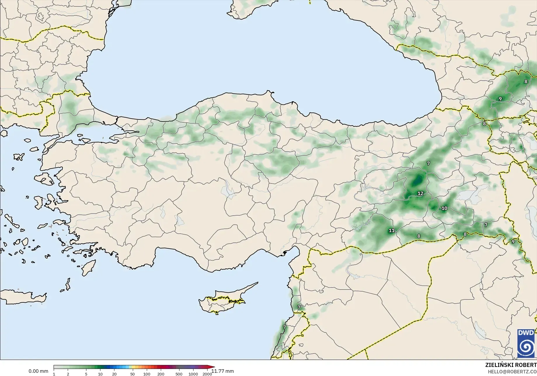 ICON modelo - Turquía, Acumulación de precipitación