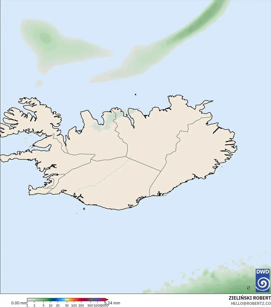 ICON modelo - Islandia, Acumulación de precipitación