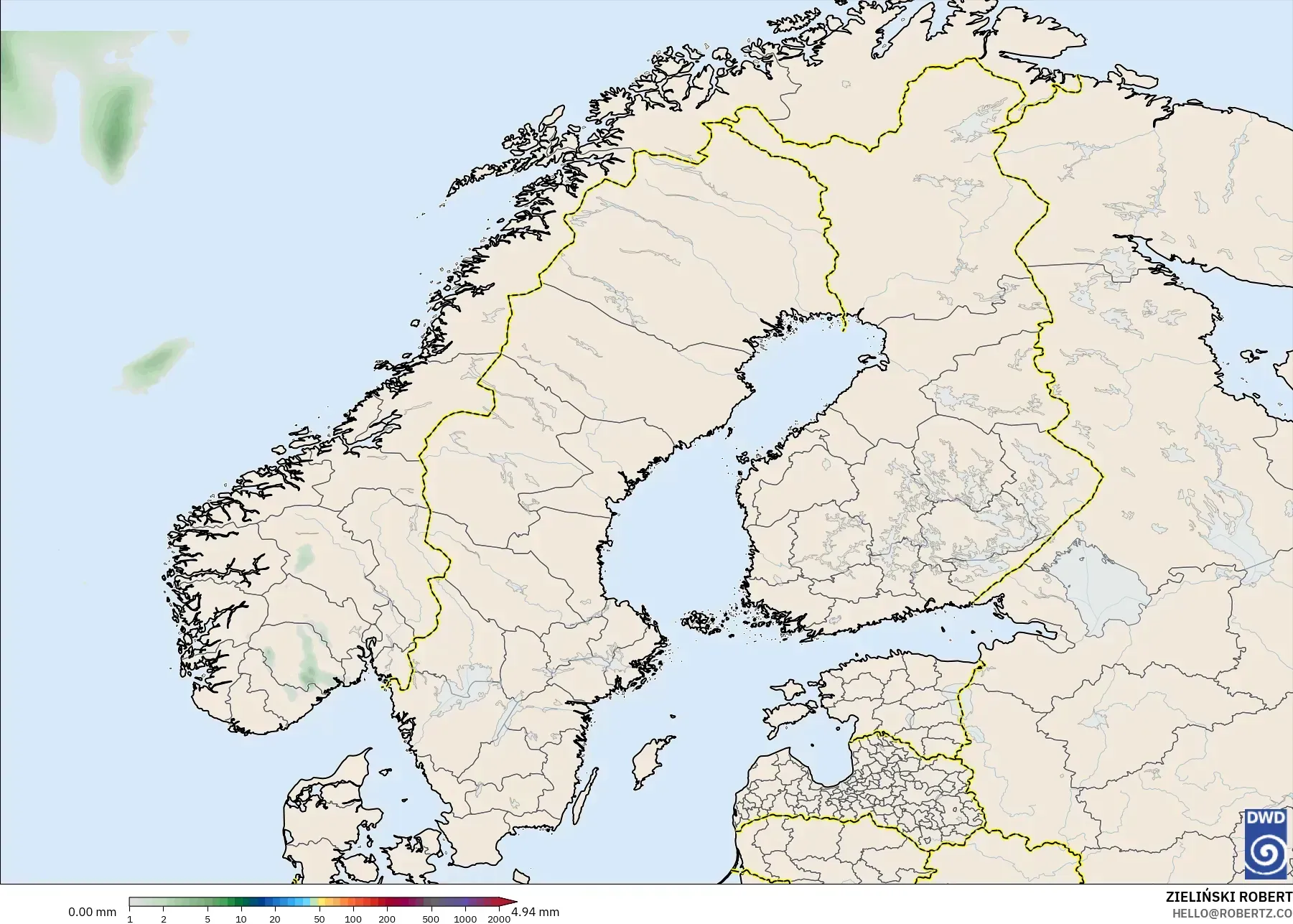 ICON modelo - Escandinavia, Acumulación de precipitación
