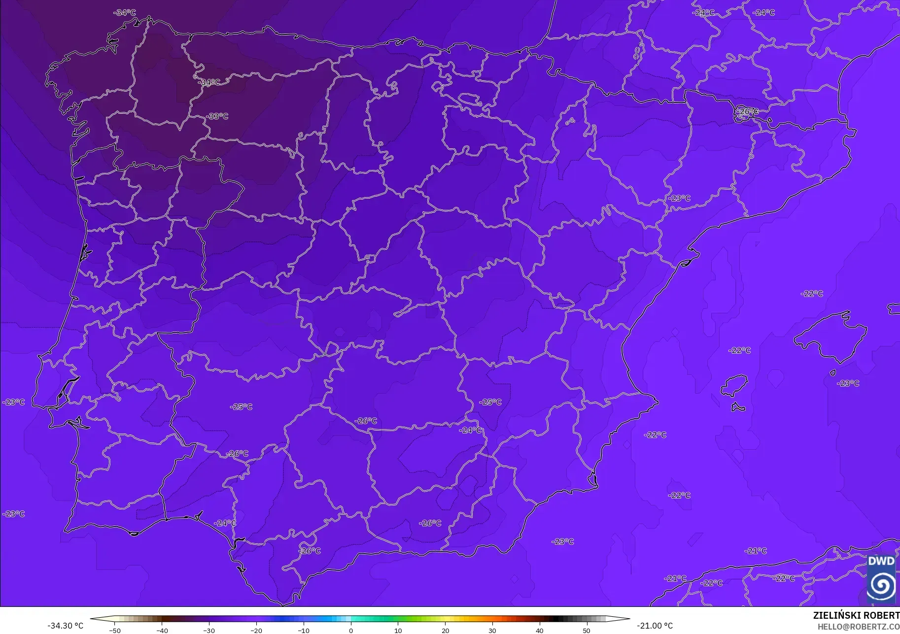 ICON modelo - España, Temperatura a 500 hPa