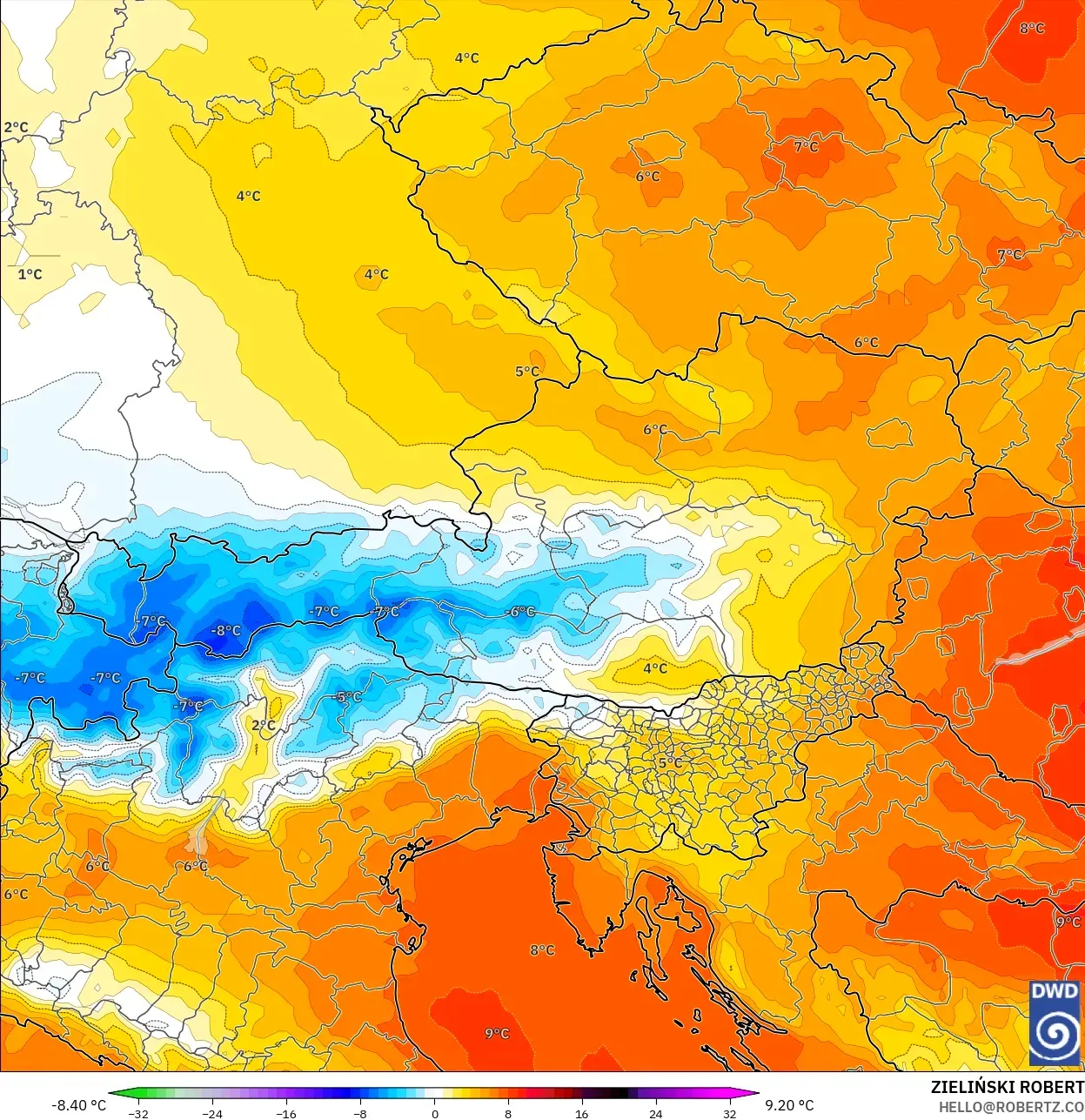 ICON modelo - Austria, Anomalía de temperatura a 850 hPa