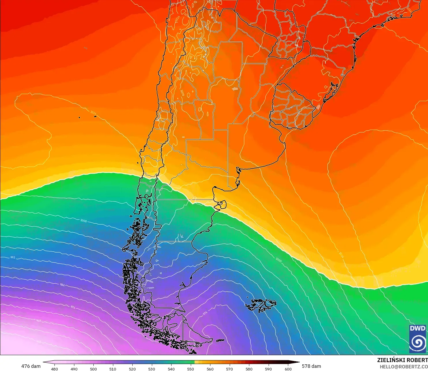 ICON modelo - Argentina, Altura geopotencial a 500 hPa