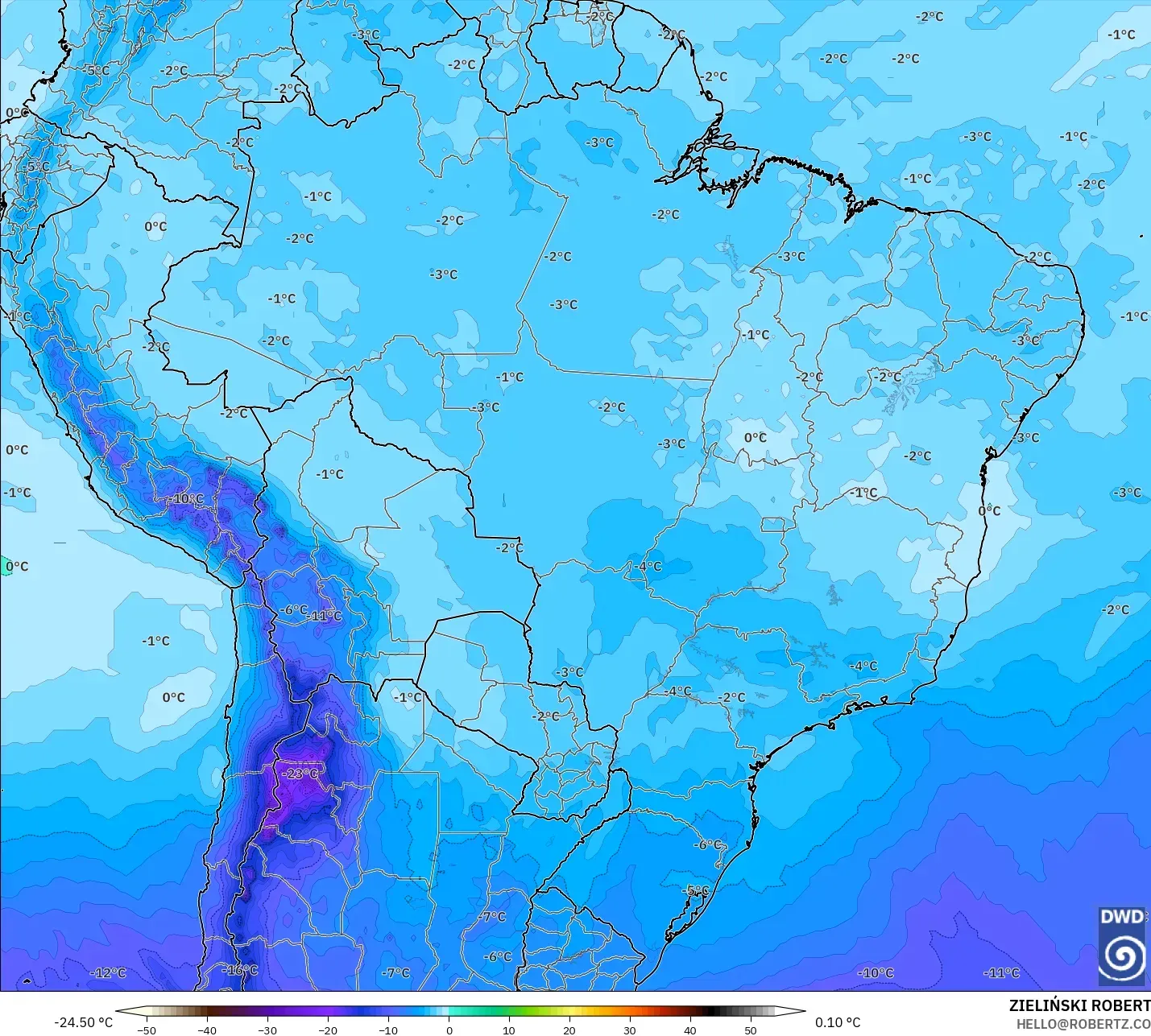 ICON modelo - Brasil, Temperatura a 500 hPa