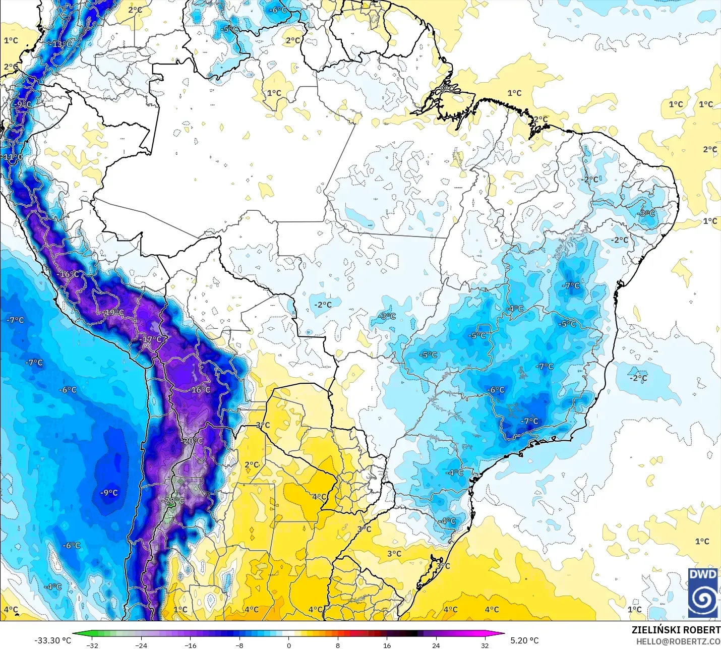 ICON modelo - Brasil, Anomalía de temperatura a 850 hPa