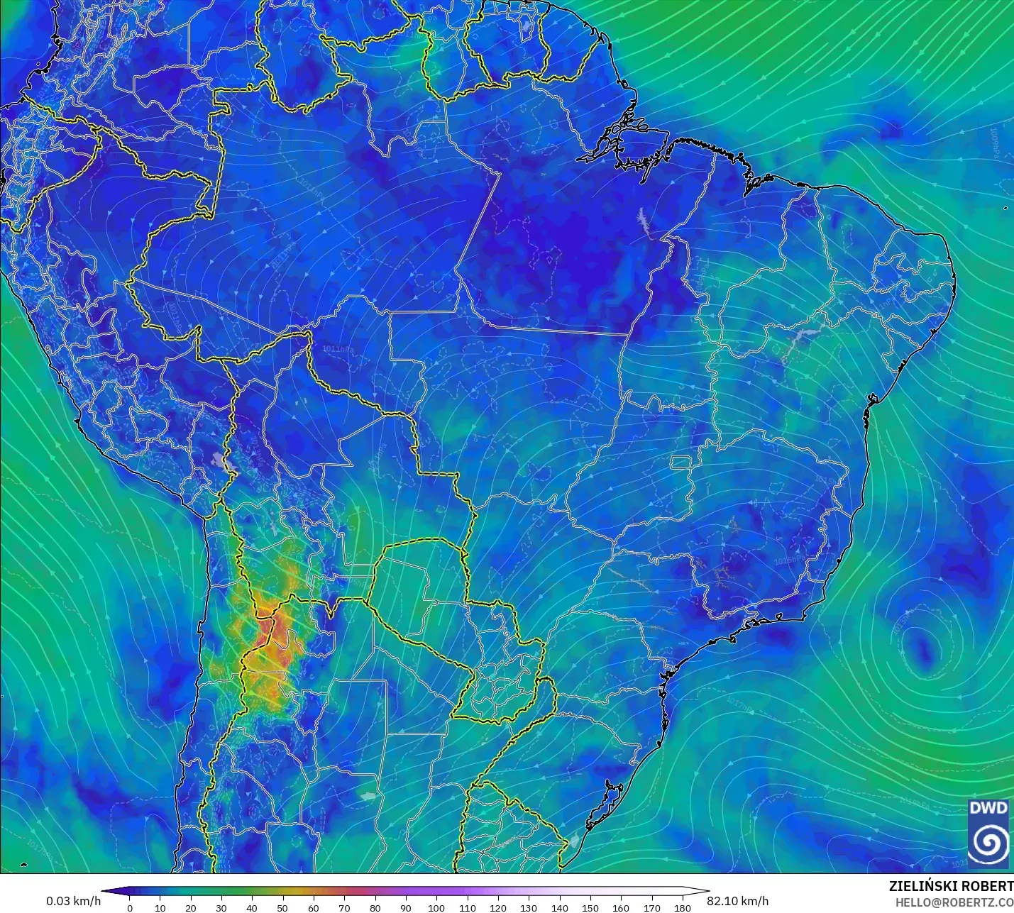ICON modelo - Brasil, Viento a 10 m