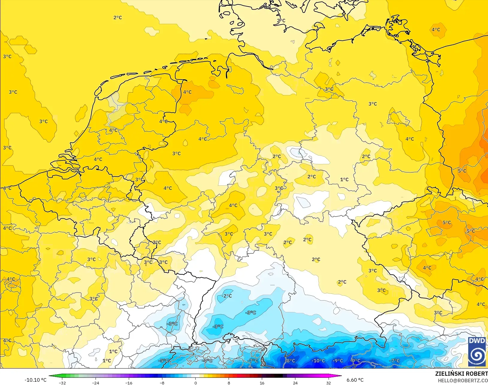 ICON modelo - Alemania, Anomalía de temperatura a 850 hPa