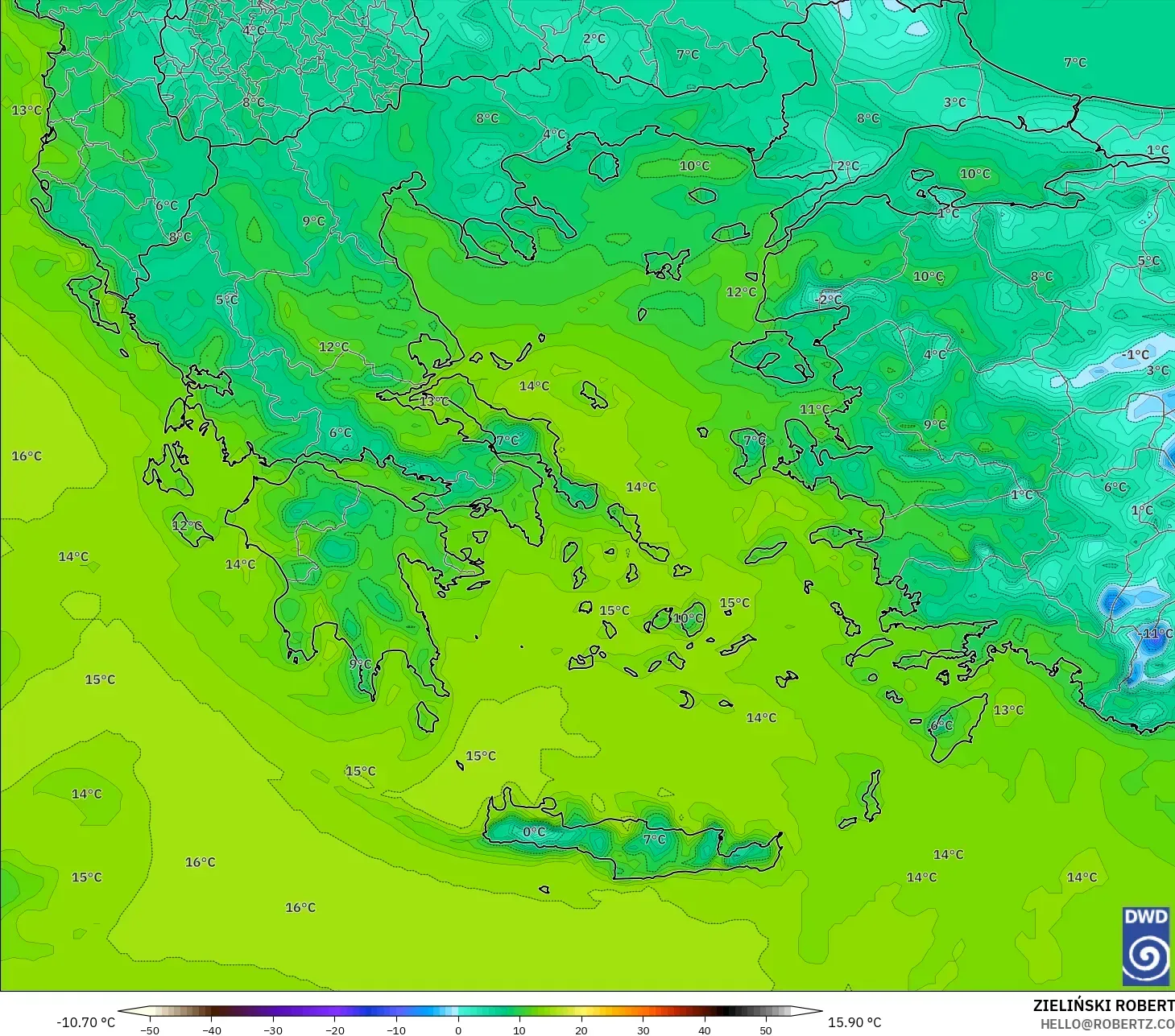 ICON modelo - Grecia, Punto de rocío a 2 m