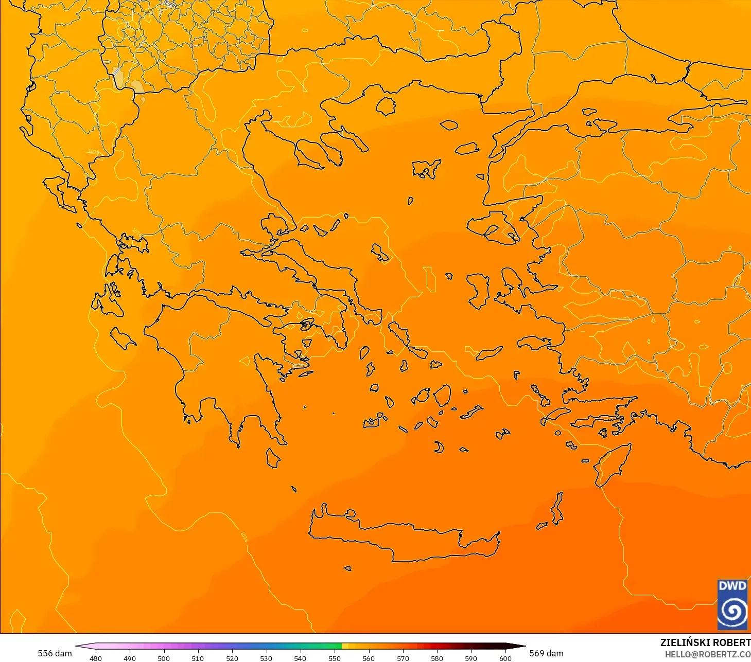 ICON modelo - Grecia, Altura geopotencial a 500 hPa