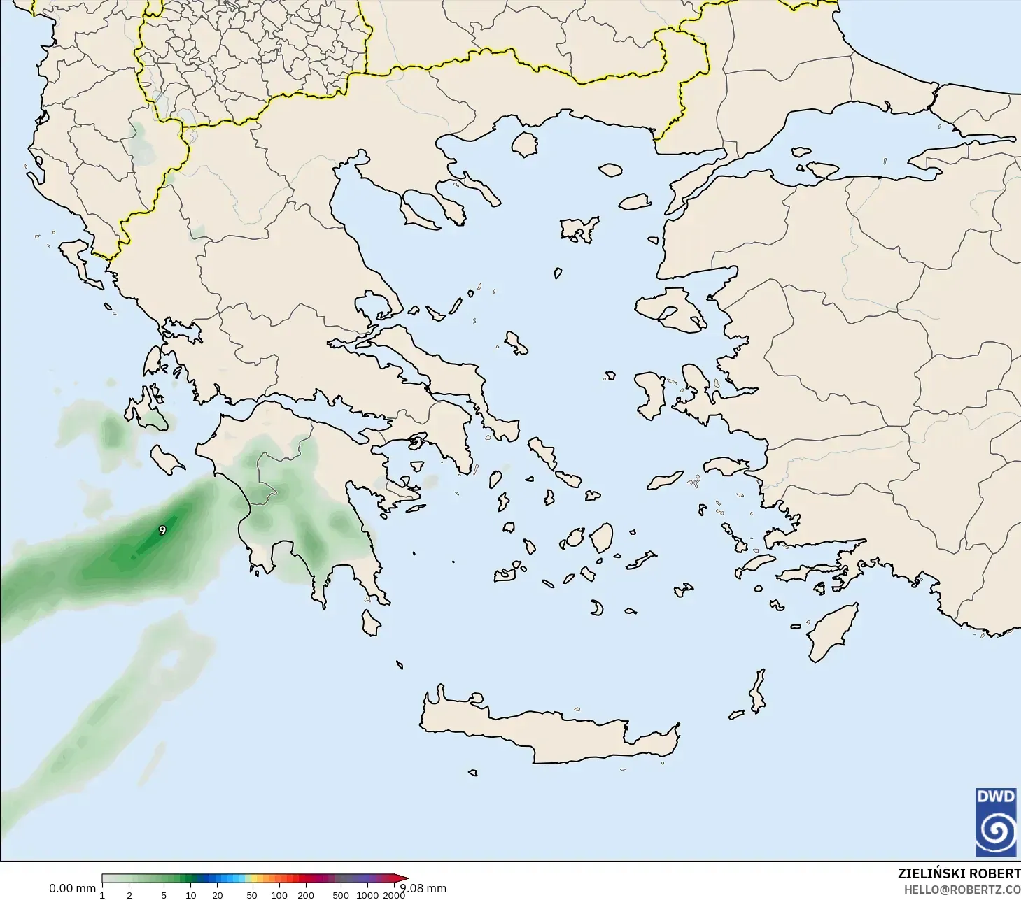 ICON modelo - Grecia, Acumulación de precipitación