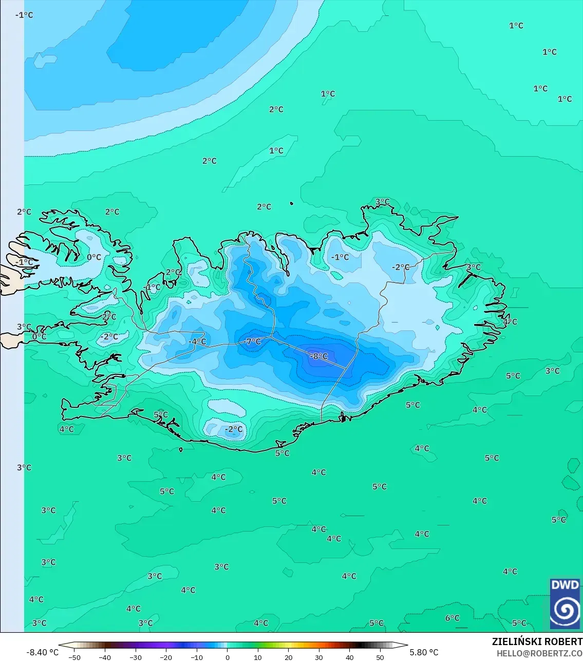 ICON modelo - Islandia, Punto de rocío a 2 m