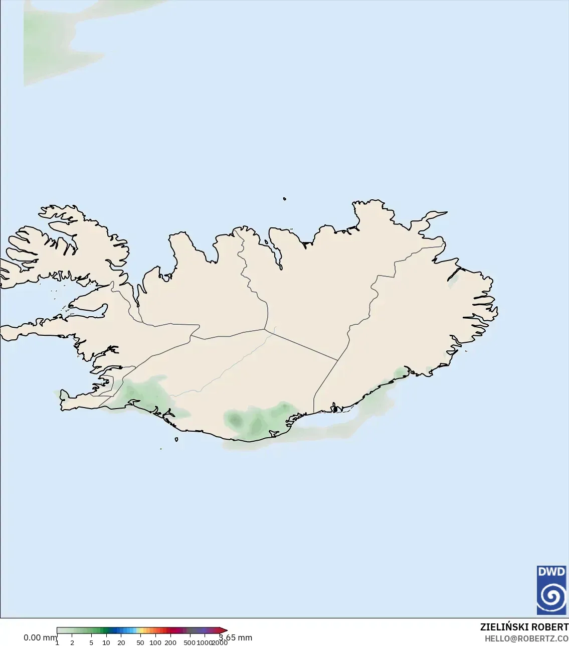 ICON modelo - Islandia, Acumulación de precipitación