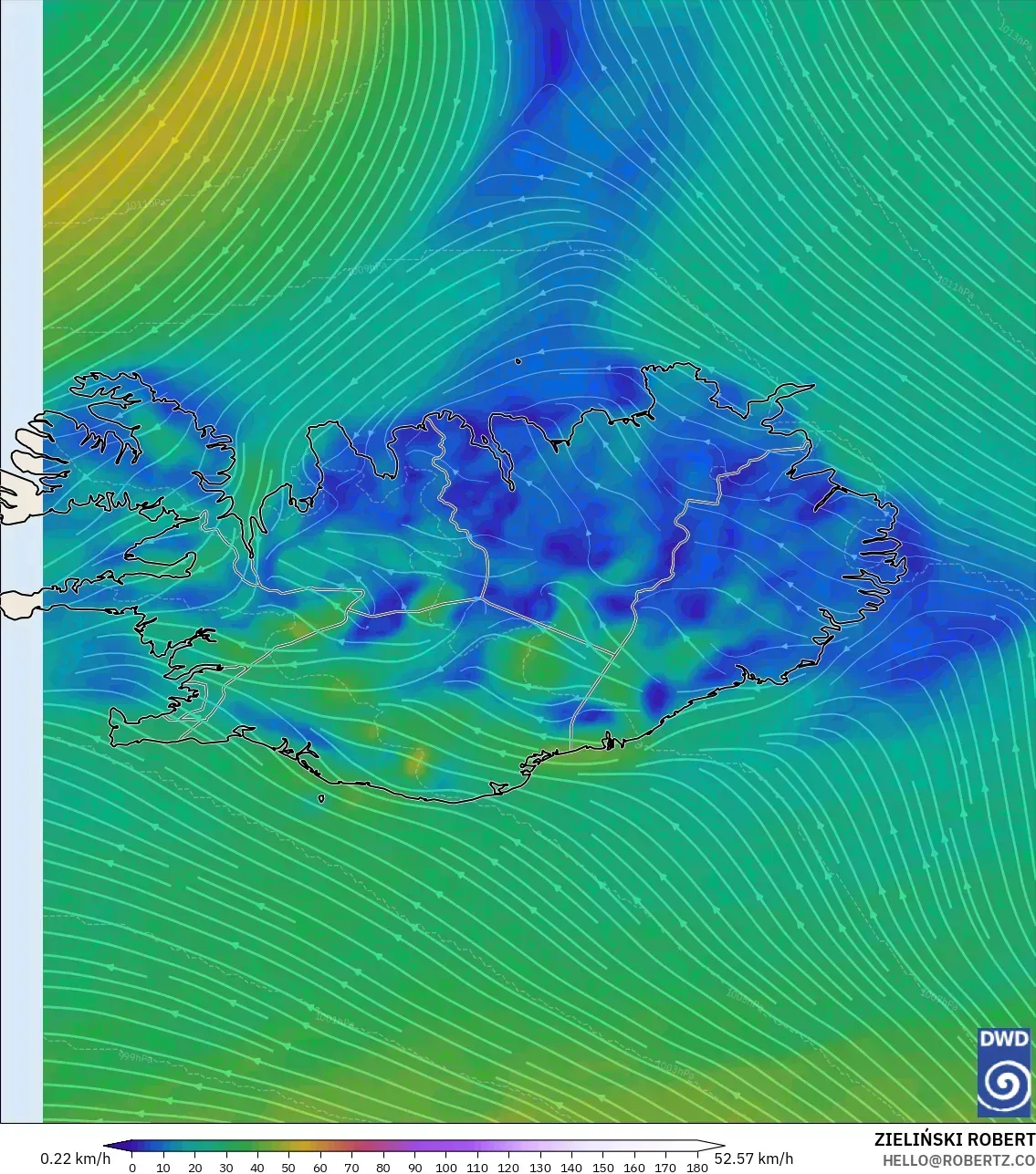 ICON modelo - Islandia, Viento a 10 m