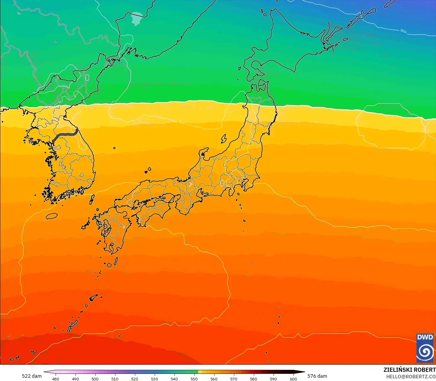 ICON modelo - Japón, Altura geopotencial a 500 hPa