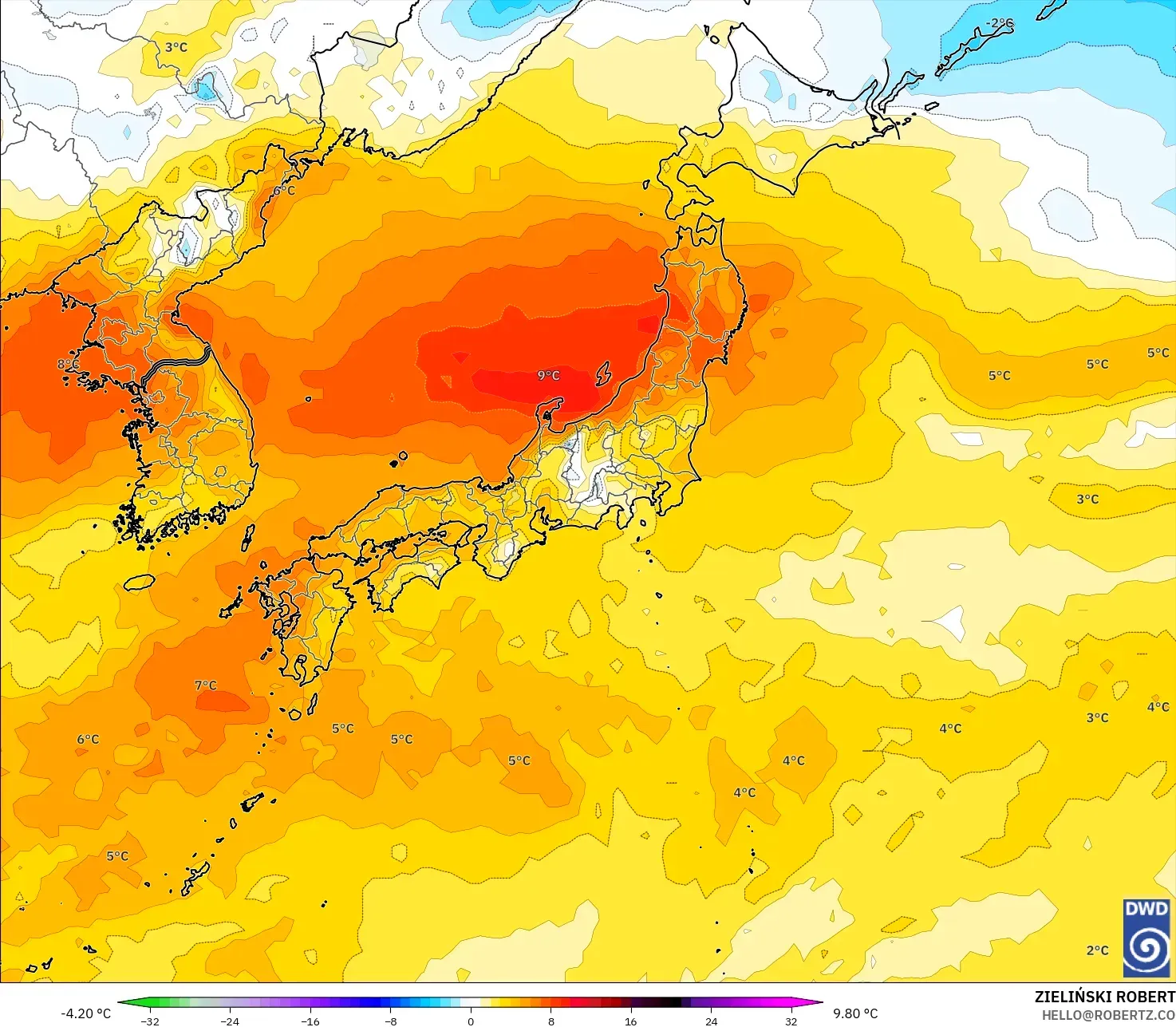 ICON modelo - Japón, Anomalía de temperatura a 850 hPa