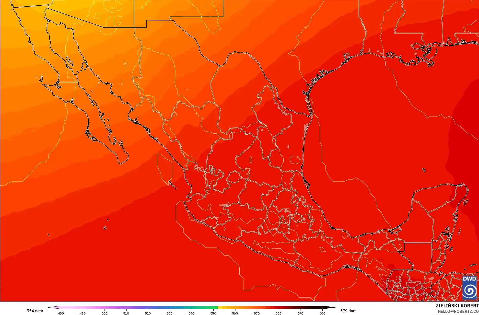 ICON modelo - México, Altura geopotencial a 500 hPa