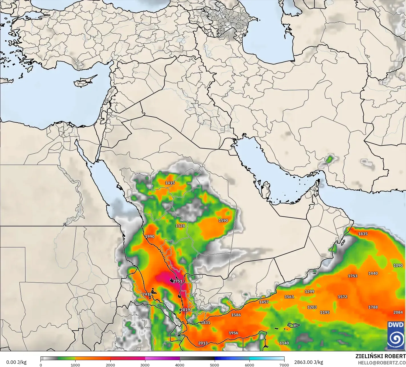 ICON modelo - Oriente Medio, CAPE