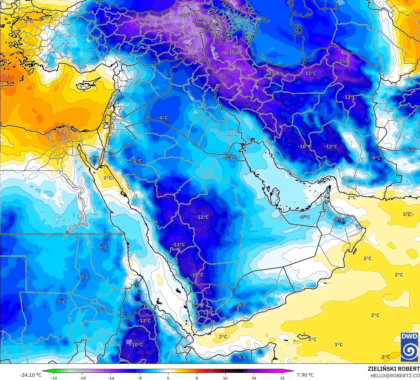 ICON modelo - Oriente Medio, Anomalía de temperatura a 850 hPa